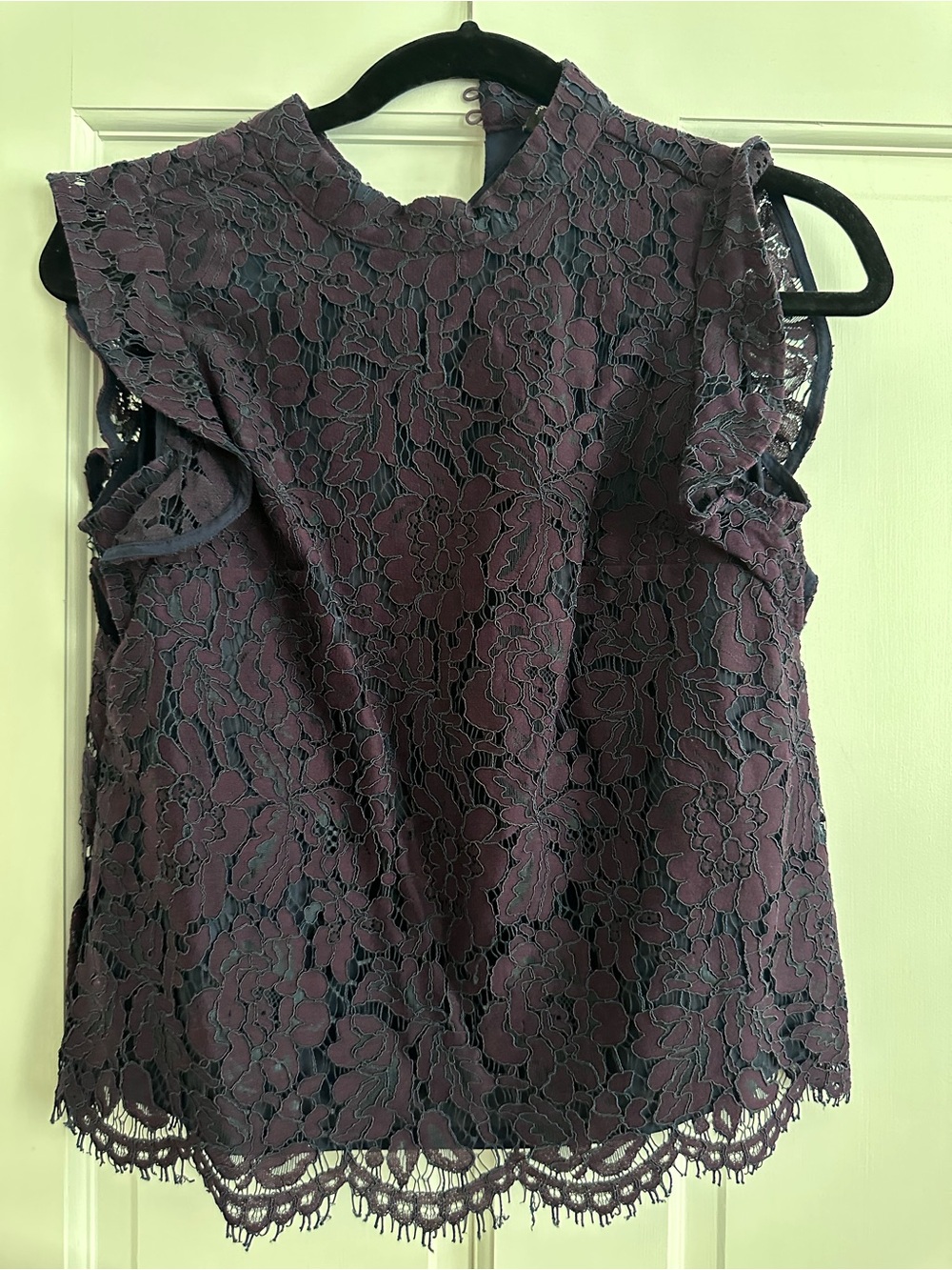 XS petite maroon and blue lace top